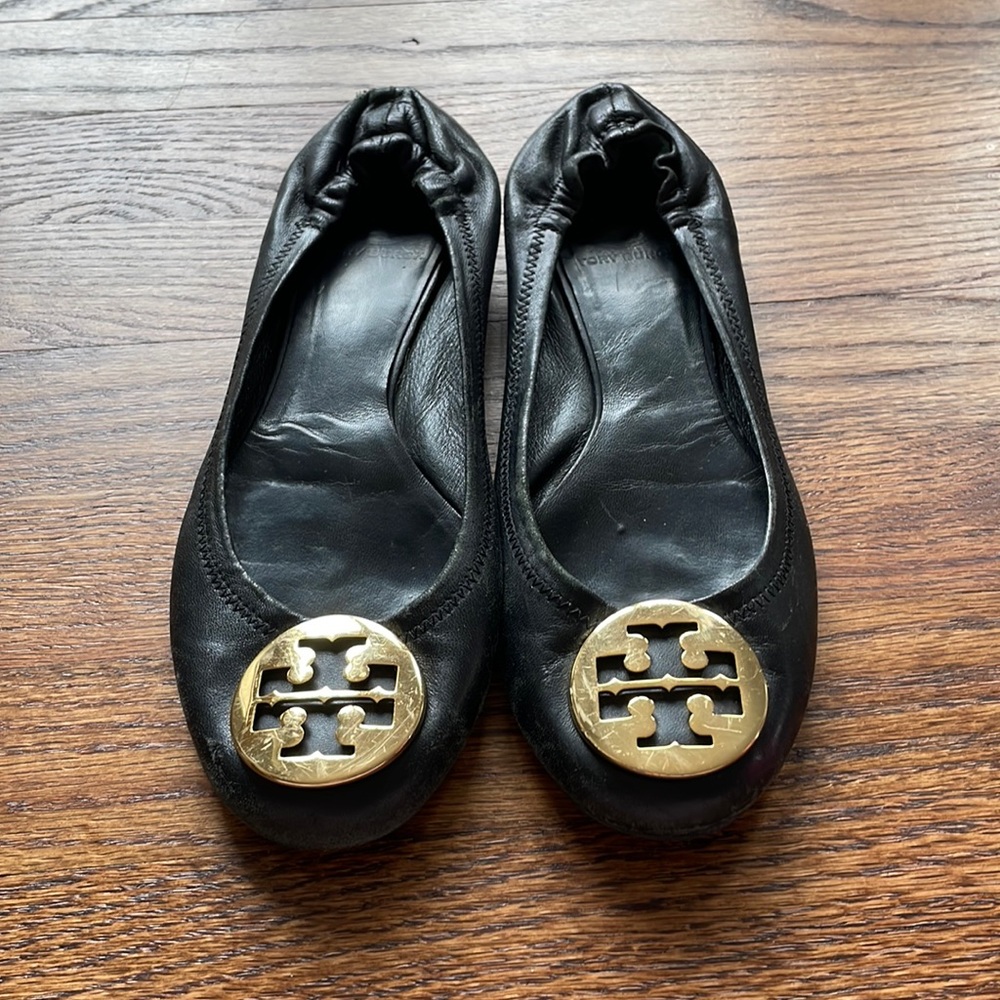 Tory Burch classic black and gold flats size 8
